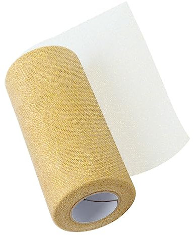 PHENOFICE Gold Organza Tulle Roll 6 Inch Wide Glitter Tulle Yarn for Craft Wedding Decor