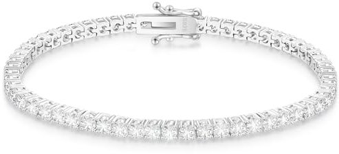 KRKC&CO Moissanit Tennisarmband für Damen: 6,2 Karat VVS1 D Farbe Silber 925 Weißgold beschichtet Tennis Armband, Hautfreundlich Luxusgeschenk für Geburtstage, Sommer Alltagsschmuck, 3mm 19cm