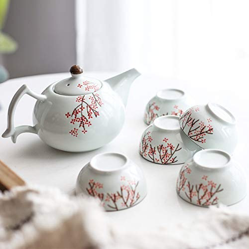 Juego de té de Porcelana China, Tazas de café, Servicio de té de cerámica, 1 Tetera con infusor y 5 Tazas de té, Juego de té Kungfu para Adultos, Servicio de té de Boda