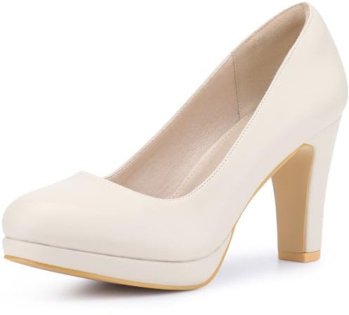 Allegra K Women's Platform Chunky Heel Mary Jane Pumps Court Shoes Beige 5.5 UK/Label Size 7.5 US