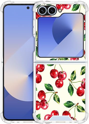 GlamCase for Samsung Galaxy Z Flip 5, Z Flip 5 Clear Case - Cherry Watercolor Pattern printed printed Durable Clear ShockProof Protective Back Case/Cover for Samsung Z Flip 5