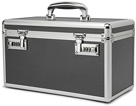 HEWEI WORKS Combination Locking Medication Box with Portable Storage Case, Childproof Medicine Lock Organizer, Lockable Box for Documents & Valuables (Gray, Large)