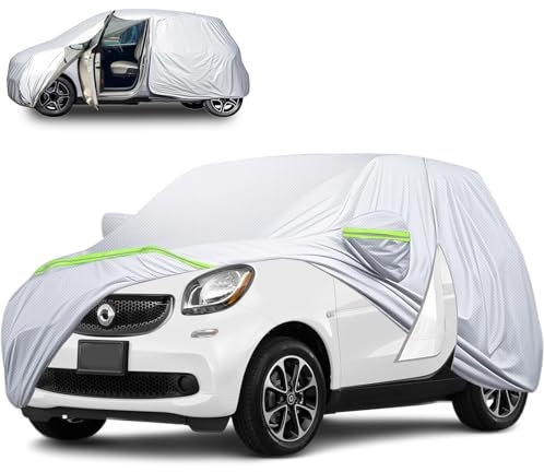 Autoabdeckung für Smart Fortwo W451 W453 2016-2024, Autoplane für Smart Fortwo mit Reißverschlusstür Windriemen, Dupont Oxford Vollgarage für Smart Fortwo, Allwetter Autoabdeckung für Smart Fortwo