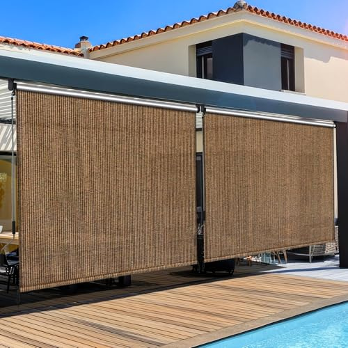 LIFERUN Auvent vertical 240x240 cm, Store Vertical,Toile d'ombrage HDPE pour pergola de terrasse,Auvent de balcon,Tube en aluminium avec commande à manivelle sans fil,pour balcon,Terrasse,Jardin,2 PCS