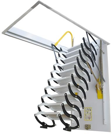 Heavy-Duty Aluminum Attic Ladder, Pull Down System with Reinforced S-Frame, for Lofts and Attics, Space-Saving Design (70x90cm)