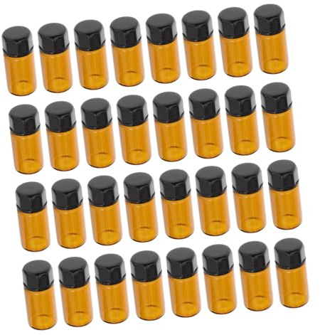 DECORNIJIA 50pcs Brown Glass Lotion Vials with Black Caps Leak Sub Bottles for Emulsion Travel Friendly Mini Essential Oil Containers for Shampoo Body Lotion Face Toner Hand Recyclable