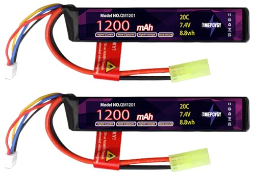EMEPOVGY 2S Lipo Airsoft Batería 7.4V 1200mAh 20C Batería recargable de polímero de litio con mini enchufe TMY para pistolas de airsoft rifle - 2096 (2 paquetes)