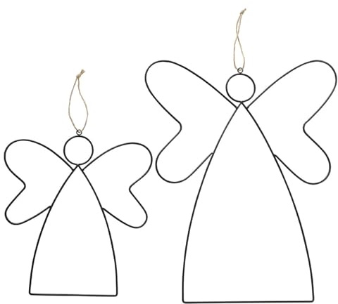 2er-Set weihnachtliche Dekoanhänger – Engel aus Metall am Juteband | schwarz, 34 x 38,5 & 45 x 57 cm – Figuren für Fenster, Türen, Wände – X-Mas, Winterzeit – Umwickeln & Basteln – Seaside No.64