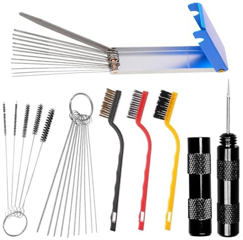 Carburetor Cleaner Kit: Carb Cleaning Tool Set for Engine, Airbrush, Spray Gun - Includes Jet Cleaning Needles, Wires, Brushes & Pick Tools (32-piece)