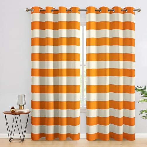 Generisch Orange Streifen Vorhänge Blickdicht mit Ösen, Fenster Thermo Gardinen Gestreift Muster Schlafzimmer Wohnzimmer Deko, Verdunkelungsvorhänge 2er Set H200 x B140 A&1464