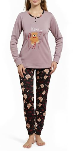 vittorio y Pigiama Donna Invernale 95% Cotone Manica Lunga in Due Pezzi Girocollo (IT, Testo, L, Regular, Regular, Malva)