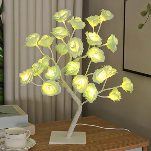 AWSOLAR Romantisch Rosenbaum Lampe, Warme Rose Blumen Lampe