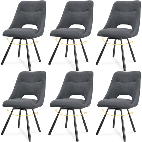 LEWE Esszimmerstühle drehbar 6er Set, 360° Drehstuhl, Kaschmir-Stoff | Ergonomischer Polsterstuhl mit Durchbrochene Rückenlehne, Breitere Sitzfläche, Armlos, für Esszimmer Wohnzimmer Schlafzimmer