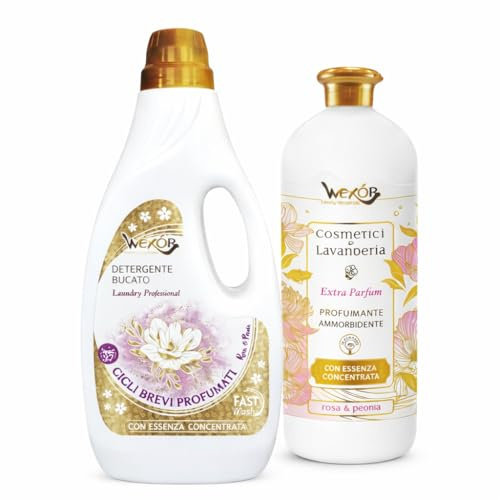 Detergente Bucato Laundry Professional, Cicli Brevi Profumati, Essenza Concentrata Rosa e Peonia, Fast Wash, 37 Lavaggi (Detersivo+Ammorb)