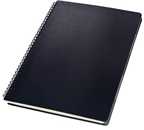 SIGEL CO840 Premium Spiralblock A4, kariert, schwarz, 80 Blatt, sehr stabiler Hardcover-Einband, mit versetzbarem Register, Einsteckfach, aus nachhaltigem Papier, Conceptum