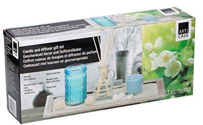 Home Fragrance Scented Candle Reed Diffuser Gift Set With Decor Tray (Jasmine Scent)