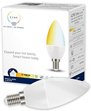 tint Smarte LED-Kerze – Steuerbar per Alexa oder Fernbedienung – Dimmbare E14 Glühbirne mit warm- und kaltweißem Licht (2700-6500 K), 6 W