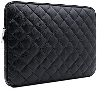 RAINYEAR 14 Inch Laptop Sleeve Diamond PU Leather Protective Shockproof Case Zipper Cover Water Resistant Carrying Bag Compatible with 14 Notebook Computer Tablet Ultrabook Chromebook(Black)