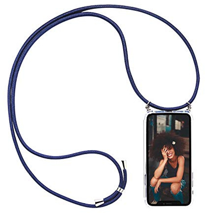 Verco Coque pour Huawei P30, Silicone Coque avec Cou Chaîne Collier étui de téléphone pour Huawei P30 Cou Lanière en Corde, Bleu