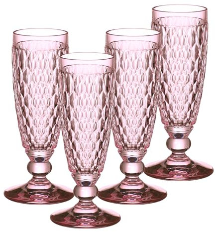 Villeroy & Boch Boston Coloured - Set di 4 calici da spumante, 145 ml, con motivo sfaccettato, in cristallo per champagne e spumante, lavabili in lavastoviglie, colore: rosa