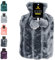 Hot Water Bottle with Cover Fluffy Super Soft Faux Fur Large 2 Litre (Grey)