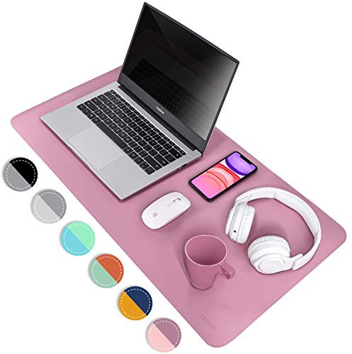 Violett/Rosa doppelseitige Schreibtischunterlage aus PU-Leder, Upgrade Nähen Büro Laptop Matte, wasserdichte große Mauspad, rutschfeste Schreibunterlage, für Büro/Zuhause, 80 x 39,9 cm