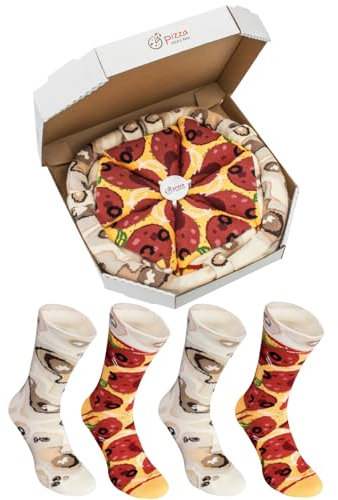 Rainbow Socks - Pizza Socks Box - Damen Herren Pizza Socken Box Pepperoni - 4 Paar - Größen 47-50