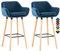 CLP 2er Set Barhocker Grant Mit Samtbezug I Thekenhocker Mit Vierfußgestell Aus Holz I Tresenhocker Mit Fußstütze, Farbe:blau