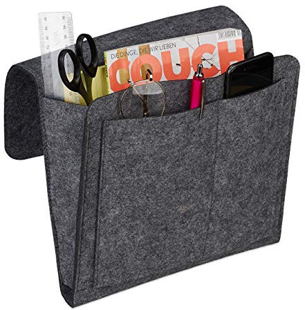 Relaxdays Betttasche, zum Einhängen, 5 Fächer, Aufbewahrung Bett, Sofa, Filz Bettorganizer HBT 26 x 28 x 5cm, dunkelgrau