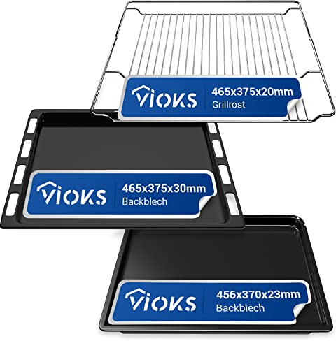 VIOKS Backofen Gitterrost 465x375 & 2x Backblech Set Ersatz für Bosch 00574876 00662999 Neff 00434038 - Ofenbleche für Backоfen/Gitterrоst für Backоfen