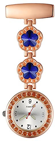 Avaner Pflegeruhr Krankenschwesteruhr Blumen Design FOB Analog Quarzwerk pulsuhr Ansteckuhr Unisex Silver schwesternuhren mit Pin/Clip Set ausziehbar Arzt Doktor Medical Taschenuhr