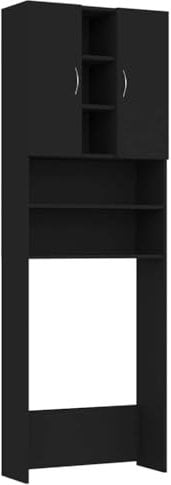 vidaXL Waschmaschinenschrank mit 2 Türen 9 Fächern Badmöbel Badschrank Badregal Badezimmerschrank Hochschrank Schrank Schwarz 64x25,5x190cm