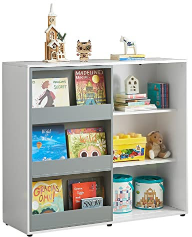 SoBuy Étagère pour Enfants Commode pour Chambre d'enfant avec Porte Coulissante Étagère à Jouets Bibliothèque Organisateur de Jouets Armoire Buffet, 119x39x116cm, KMB33-W