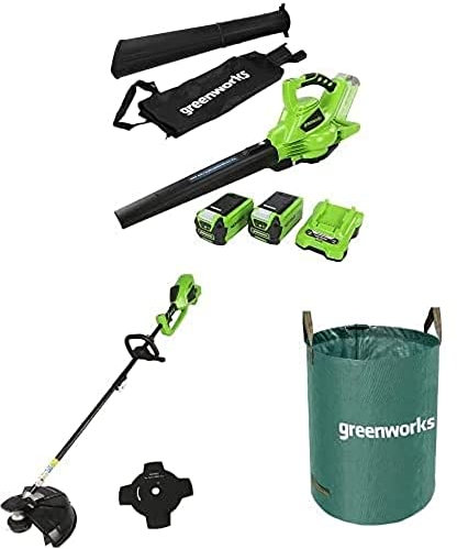 Greenworks Aspirapolvere a Batteria e Soffiatore di Foglie 2in1, 40V, Tagliabordi e Decespugliatore con 2 Batterie 2Ah e Caricabatterie