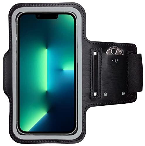CoverKingz Sportarmband für iPhone 15 Pro / 14 Pro / 13 Pro - Armtasche mit Schlüsselfach Oberarm Halterung - Sport Laufarmband Handy Armband Schwarz
