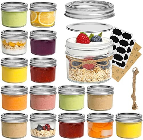 ComSaf 125ml Einmachgläser mit Schraubdeckel und Aufkleber Einmachgläser mit Deckel 16er, Kleine Marmeladengläser für Gewürze Hausgemachtes Essen, Gelee, Marmelade, Joghurtgläser, Mason Jars Gläser