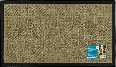JVL Firth Tile Rubber Backed Doormat, 40x70cm, Beige