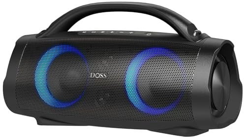 DOSS Extreme Boom+ Altoparlante Bluetooth da Esterno con Impermeabile IP67, Suono Stereo da 100W, Powerbank da 10400mAh, luce Colorata, USB-C, Cassa Bluetooth per Campeggio, Piscina, Spiaggia