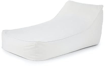 FINQA Korfu XXL Gartenliege Bean Bag - Wetterfest, Outdoor Liegekissen Bodenkissen für Terrasse & Pool, Olefin Bezug, 165x90x65cm in weiß