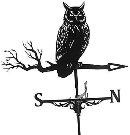 Duiaynke Búho ornamento Metal Veleta Herramienta de Medición Profesional Jardín Patio Techo Vane Decoración (OWL)