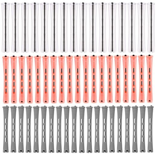Dauerwellenstäbe Set Kaltwellenstangen Dauerwellenstangen für natürliches Haar Lockenwickler Jumbo Dauerwelle Stangen für langes Haar Lockenstangen Werkzeuge für DIY (Weiß & Grau & Rosa, 60 Stück)