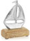com-four® Maritimes Deko-Schiff aus Metall - Segelschiff mit Sockel aus Mangoholz - Deko-Figur zum Aufstellen - Segelboot als Raumdekoration (01 Stück - Segelboot klein)