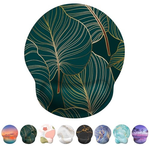 Giecy Mouse Mat Wrist Support, Ergonomic Gel Mouse Pad, Mouse Wrist Rest with Non-slip Base for Home Office Computer, Laptop (Green Palm Leaf)