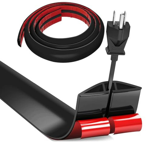Hengrongshen Cache Cable Sol, Petit Canal de Câble Flexible, 2M x 3cm Protege Cable Sol, Goulotte Passe Cable Sol Silicone, Cache Fil Électrique Sol Auto-Adhésif pour Tous Les Câbles (Noir)