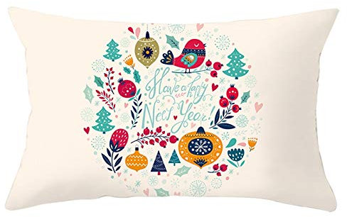 CEVAN Leinen Kissenbezüge Zum Bedrucken Kissenbezug Zierkissen Hellrosa Grau Kissenbezüge Edel Set Kissen Vogel-Baum-Weihnachtskugel-Schneeflocken Kissenbezüge Sofa Dekor 30x50 cm