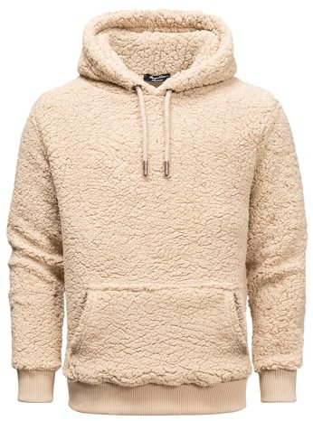 Amaci&Sons Herren Kapuzenpullover Teddyfell Teddy Sweatjacke Plüsch Hoodie Pullover Sweatshirt 4067 Beige XXL