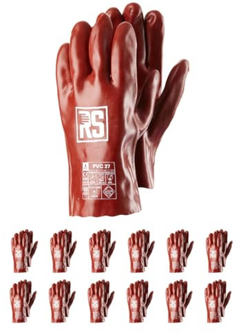 RS PVC 27 Schutzhandschuhe Chemikalien aus PVC/Größe 10, 12 Paar/Braun/Chemisch und Mikrobiologisch Handschuhe/Arbeitshandschuhe/beständig gegen Säurefest, Säure Laugen und Öl Handschuhe