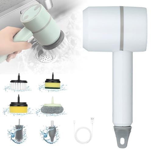 Cepillo Electrico Limpieza Hogar,Cepillo Limpieza Electrico con 6 Cabezas De Cepillo Reemplazables,200mAh Cepillo De Limpieza Eléctrico Sin Cable,Cepillo Giratorio Recargable Limpieza Hogar Electrico