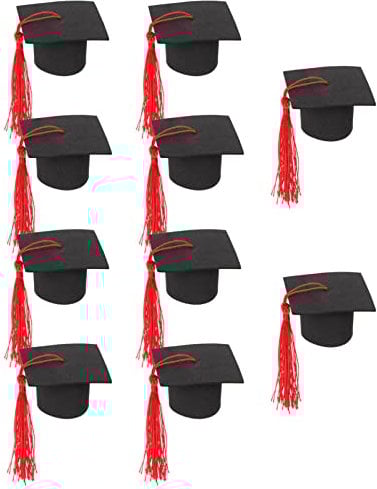 DEARMAMY Mini Graduation Caps for Craft 10pcs Small Graduation Hats with Yellow Tassels Grad Hat Cake Wine Bottles Topper