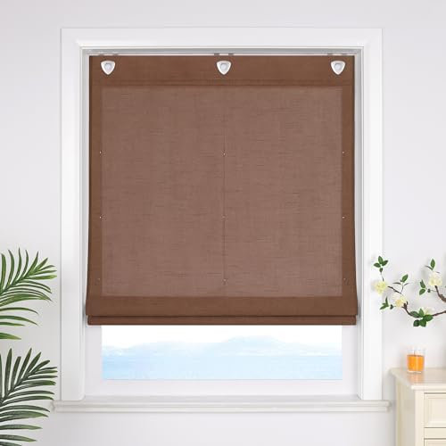 ESLIR Raffrollo ohne Bohren Uni Gardinen Küche Blickdicht Raffgardinen mit Hakenaufhängung Bändchenrollo für Fenster ohne Bohren Braun BxH 100x140cm 1 Stück